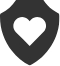 A black icon of a shield with a white heart in the center. 